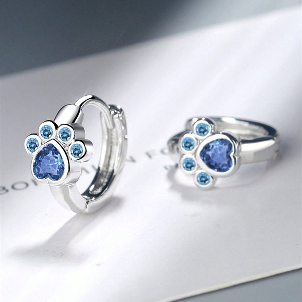 Women’s Paw Print Earrings With Claw Setting, Copper Base Water Plated In White K, Featuring Zircon Inlay 2