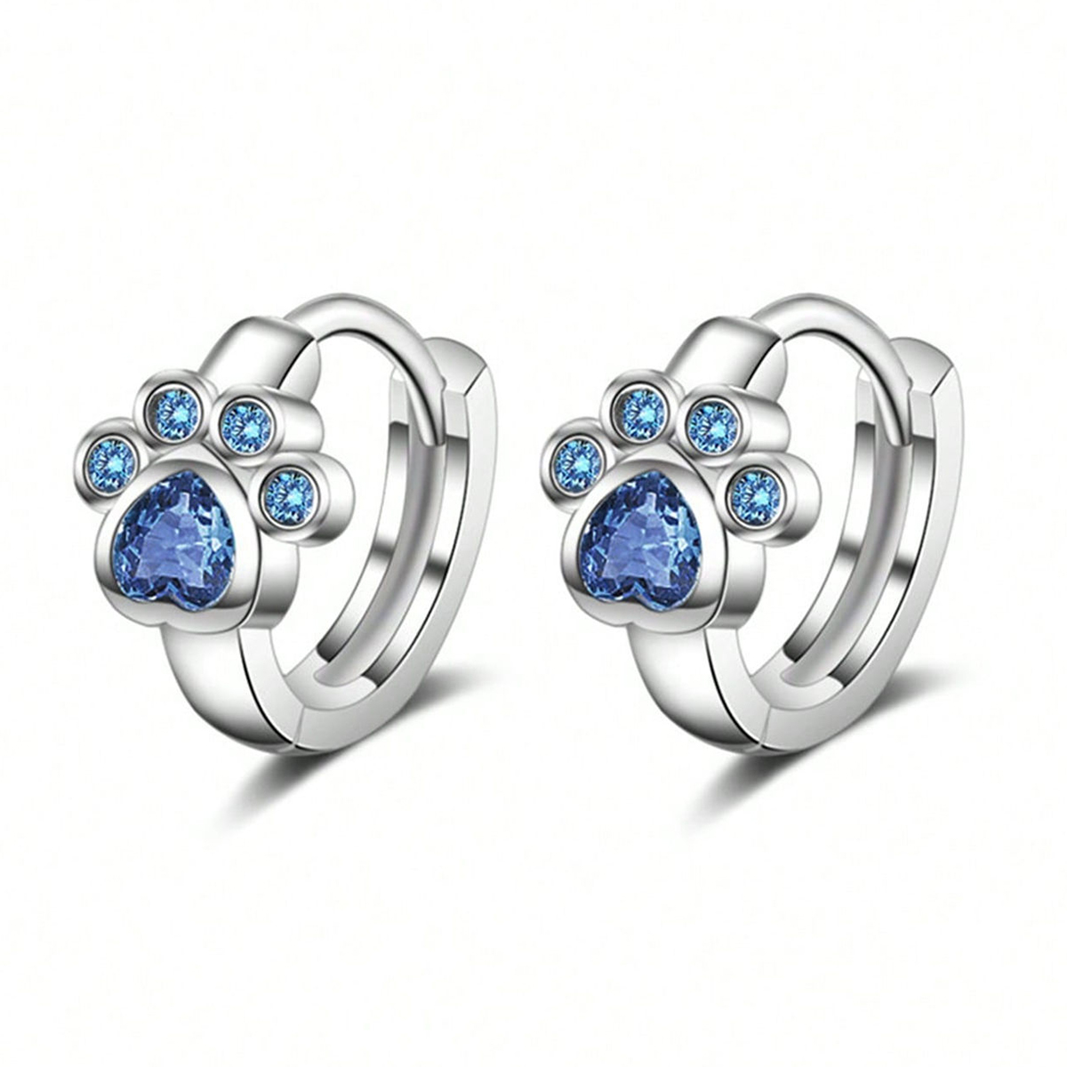 Women’s Paw Print Earrings With Claw Setting, Copper Base Water Plated In White K, Featuring Zircon Inlay 3