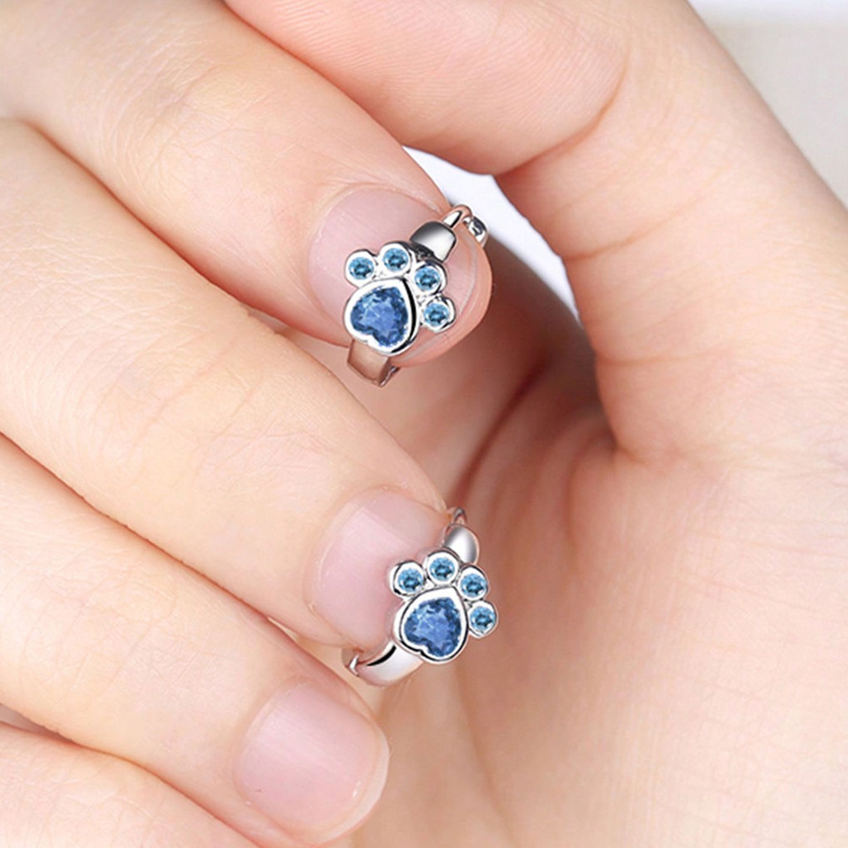 Women’s Paw Print Earrings With Claw Setting, Copper Base Water Plated In White K, Featuring Zircon Inlay 4