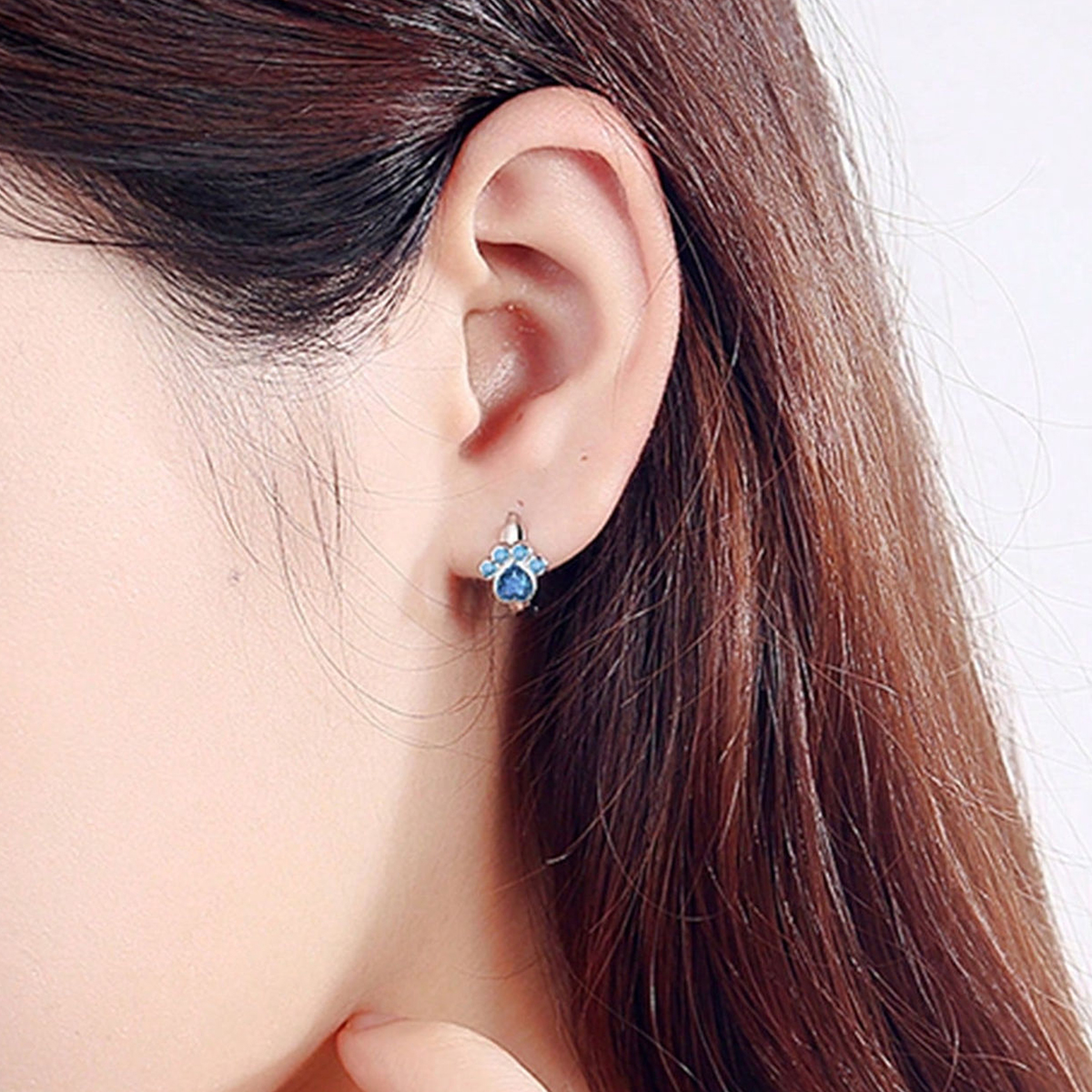 Women’s Paw Print Earrings With Claw Setting, Copper Base Water Plated In White K, Featuring Zircon Inlay 5
