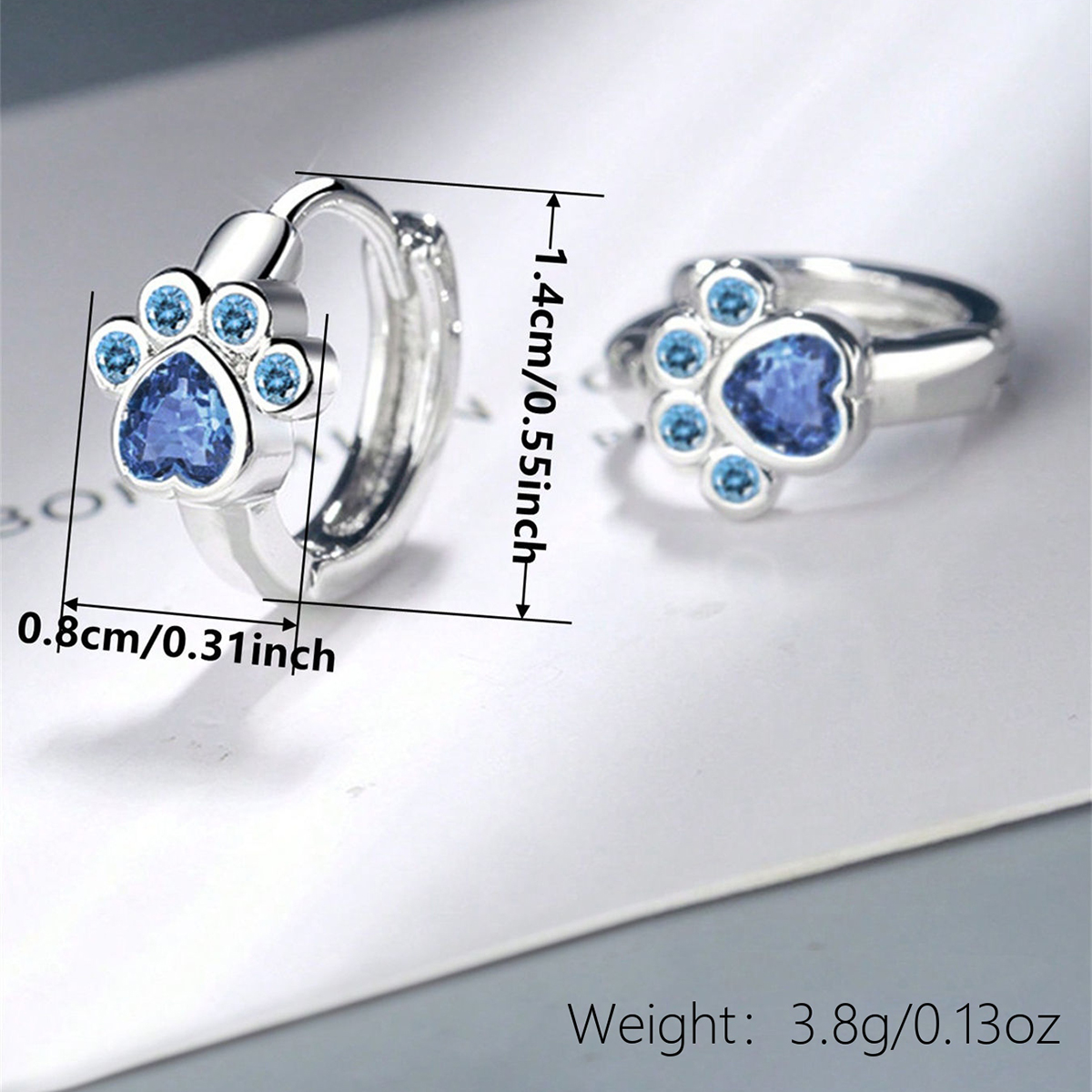 Women’s Paw Print Earrings With Claw Setting, Copper Base Water Plated In White K, Featuring Zircon Inlay 6