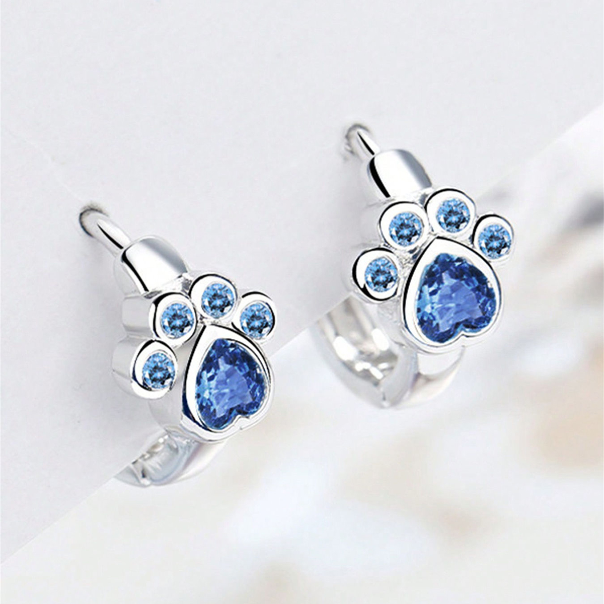 Women’s Paw Print Earrings With Claw Setting, Copper Base Water Plated In White K, Featuring Zircon Inlay 7