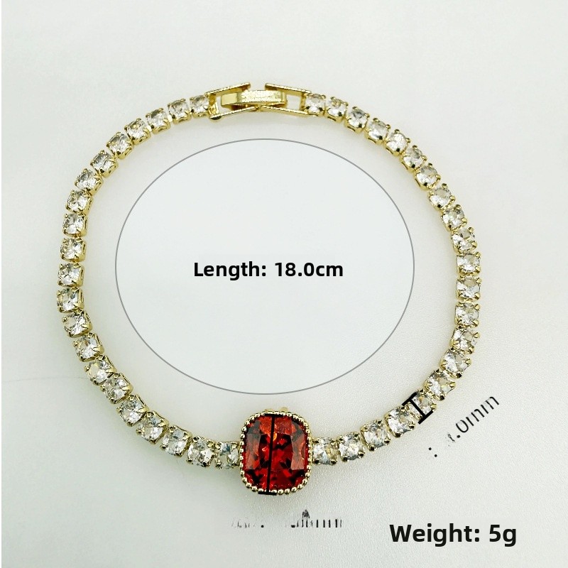 Women’s Quadrilateral Copper Bracelet With Real Gold Plating And Zircon Inlay In Natural Pink 2
