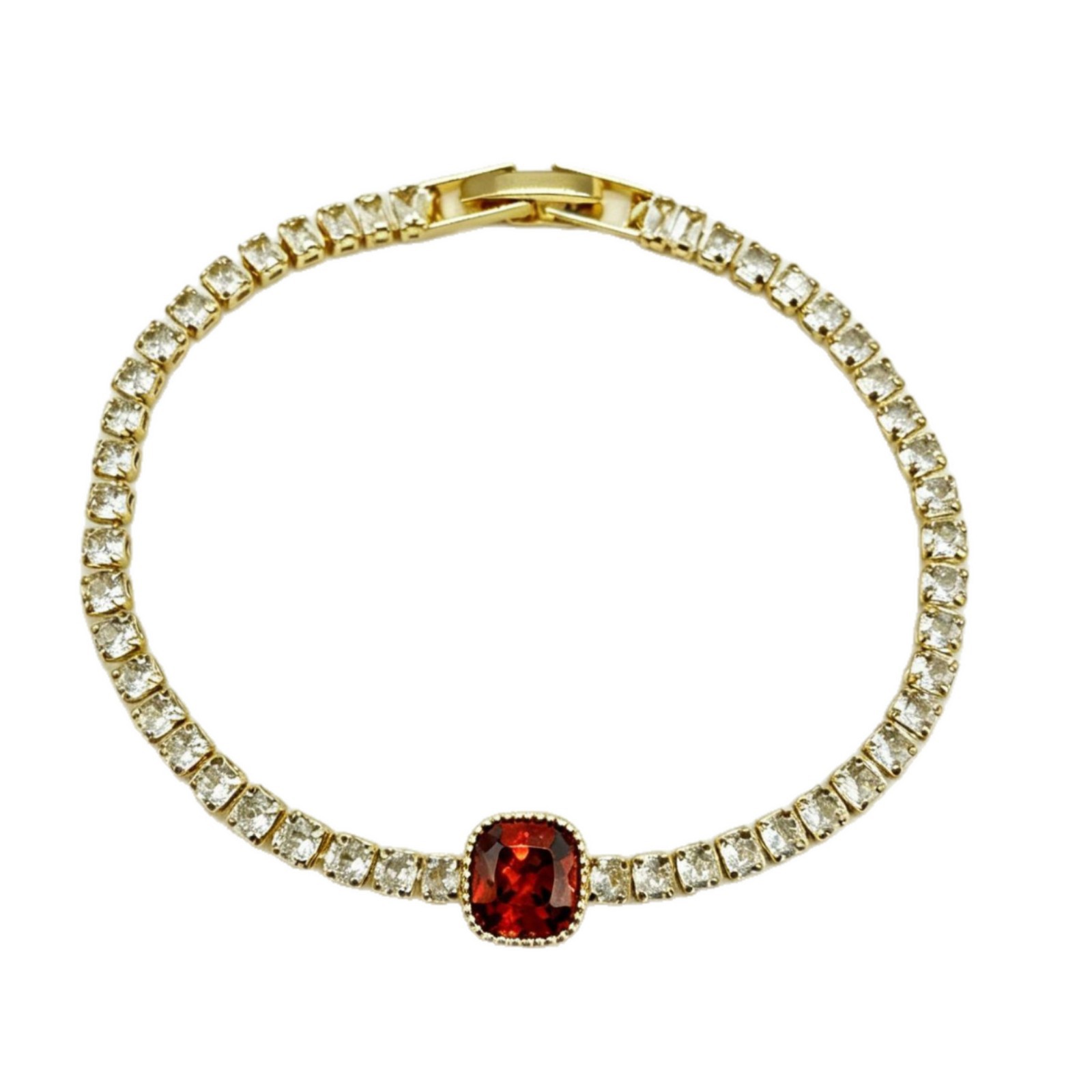 Women’s Quadrilateral Copper Bracelet With Real Gold Plating And Zircon Inlay In Natural Pink 5