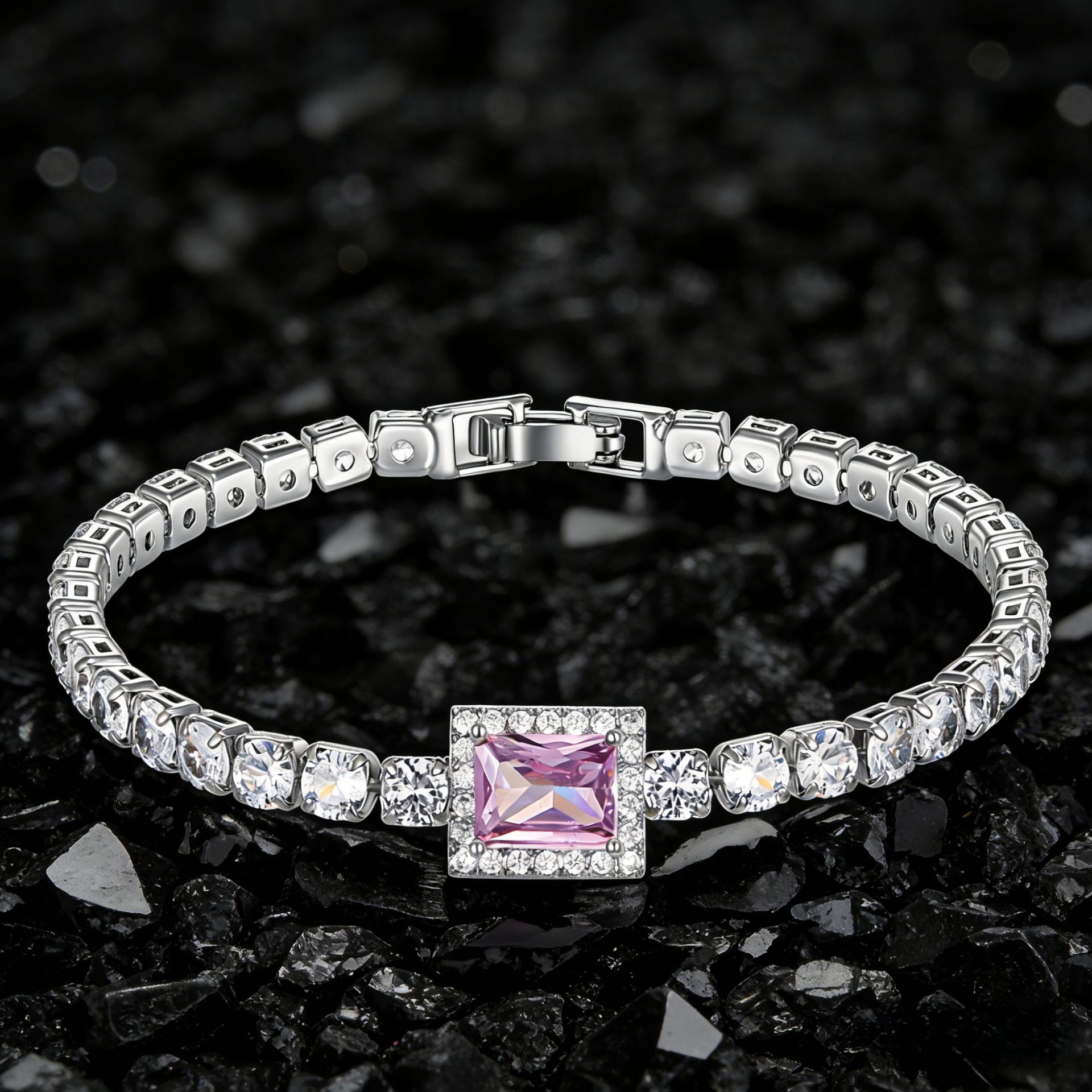 Women’s Rectangle Copper Bracelet With Electroplated Gold Plating And Purple Zircon Inlay