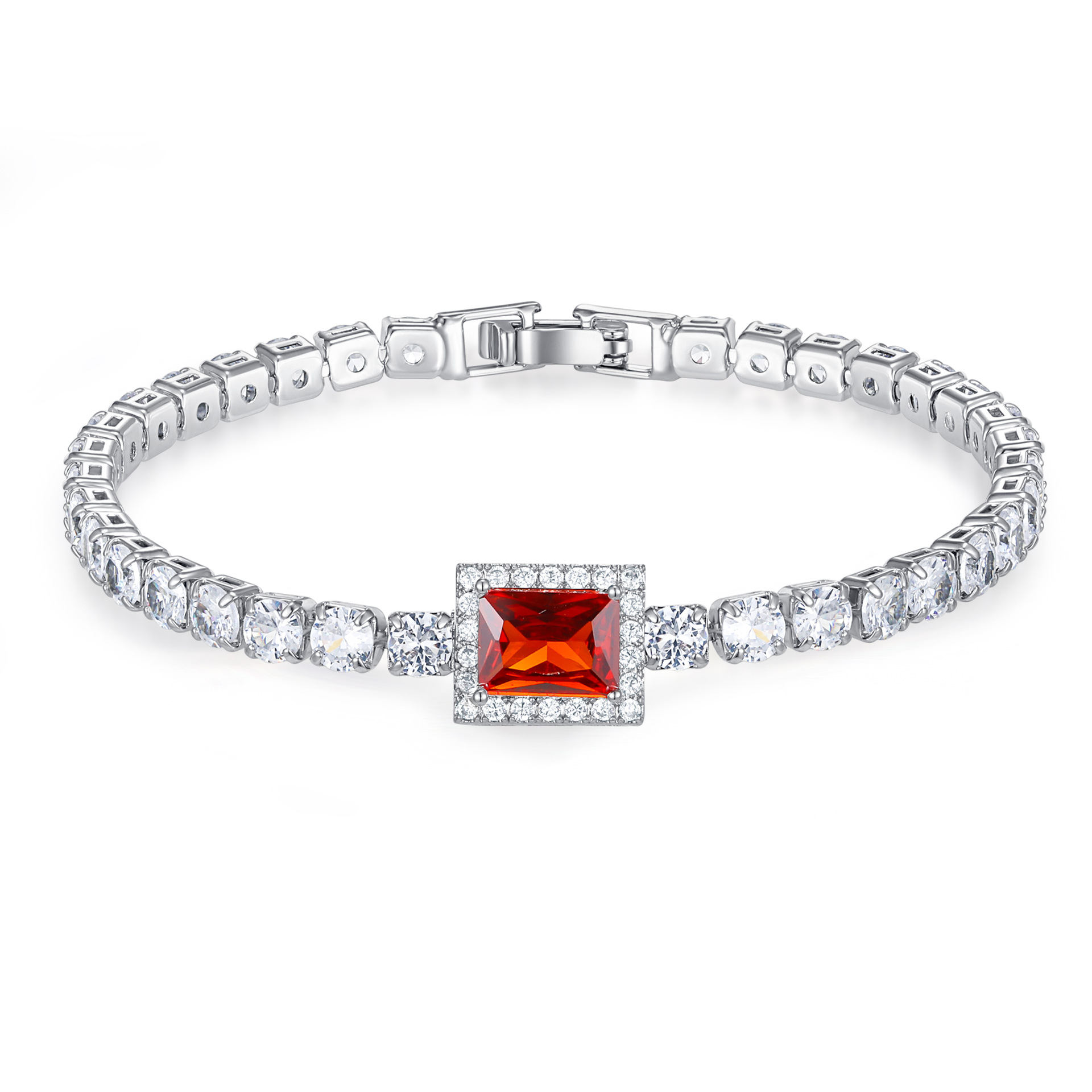 Women’s Rectangle Copper Bracelet With Electroplated Gold Plating And Purple Zircon Inlay 2