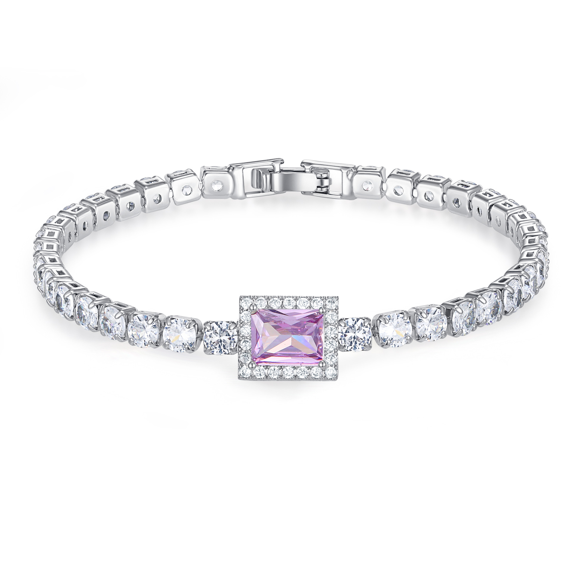 Women’s Rectangle Copper Bracelet With Electroplated Gold Plating And Purple Zircon Inlay 3