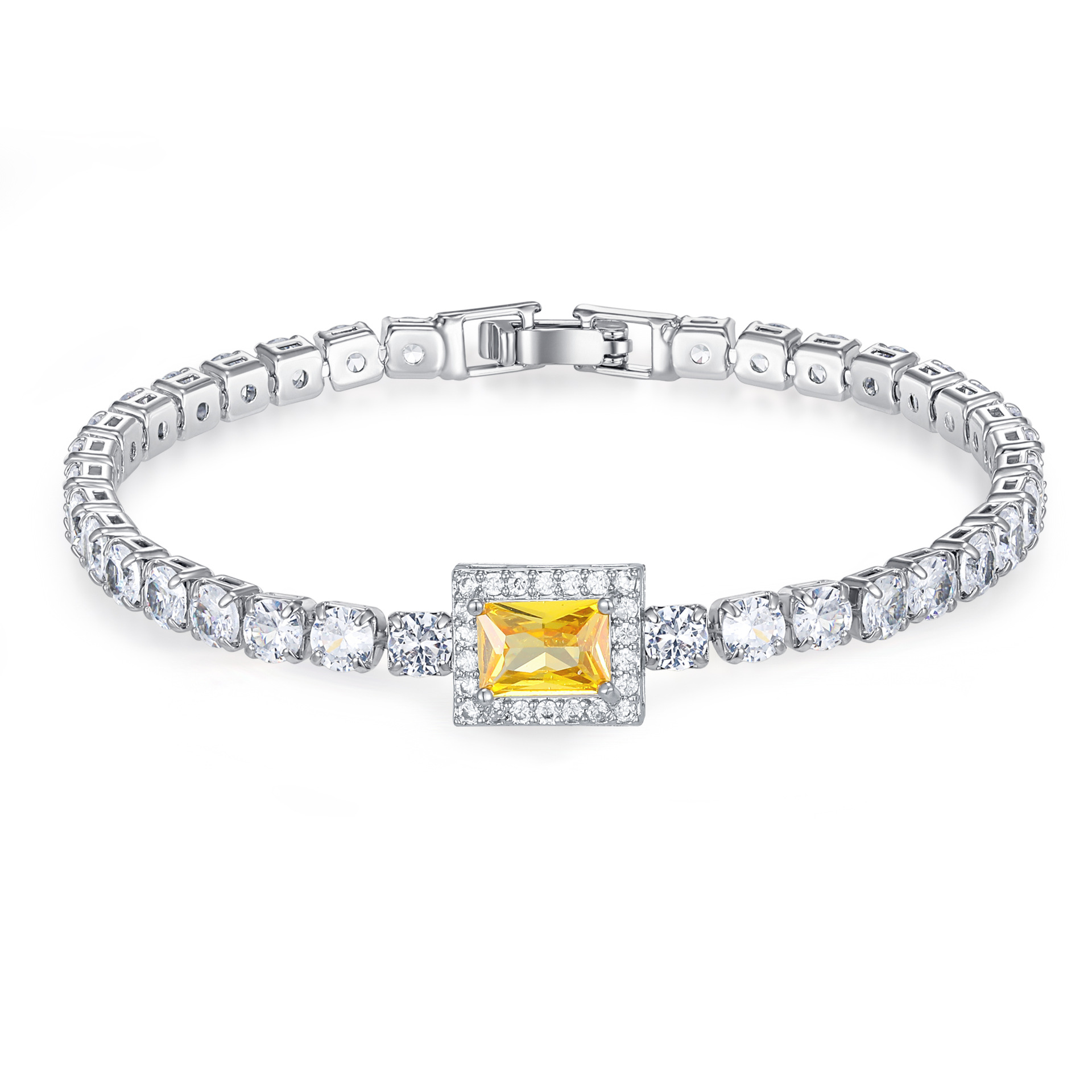 Women’s Rectangle Copper Bracelet With Electroplated Gold Plating And Purple Zircon Inlay 4