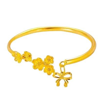Women’s Simple Style Flowers Bangle In Electroplated Copper, Perfect For Daily Wear 5