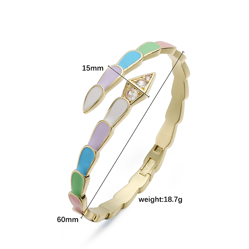 For Women Snake Pattern Copper Bangle With Enamel Craft And 18K Real Gold Plated Coating Thickness 0.03µm Featuring Zircon Inlay 3