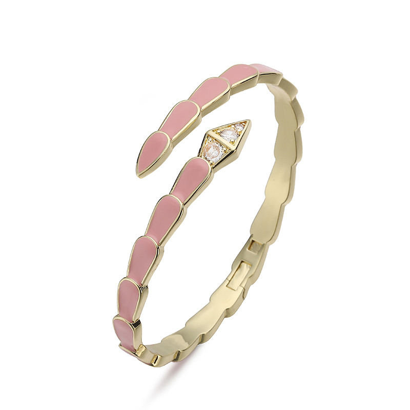 For Women Snake Pattern Copper Bangle With Enamel Craft And 18K Real Gold Plated Coating Thickness 0.03µm Featuring Zircon Inlay 4