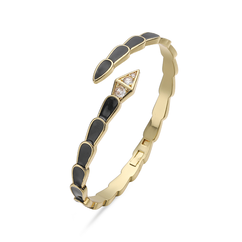 For Women Snake Pattern Copper Bangle With Enamel Craft And 18K Real Gold Plated Coating Thickness 0.03µm Featuring Zircon Inlay 5