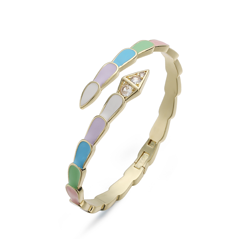 For Women Snake Pattern Copper Bangle With Enamel Craft And 18K Real Gold Plated Coating Thickness 0.03µm Featuring Zircon Inlay 6