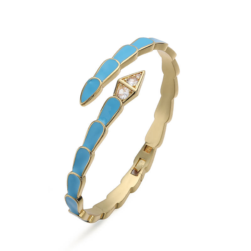 For Women Snake Pattern Copper Bangle With Enamel Craft And 18K Real Gold Plated Coating Thickness 0.03µm Featuring Zircon Inlay 7
