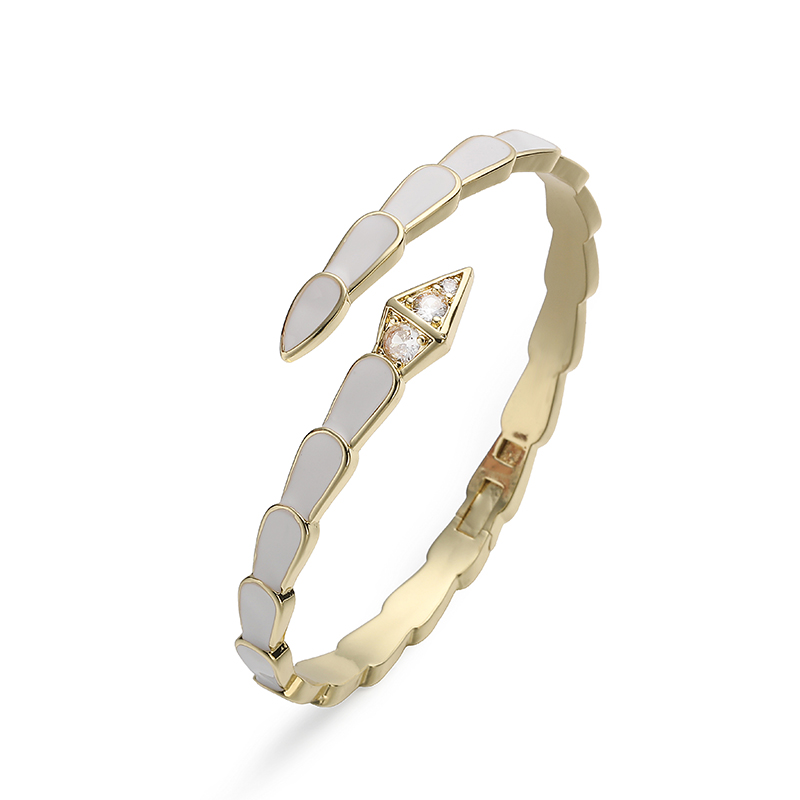 For Women Snake Pattern Copper Bangle With Enamel Craft And 18K Real Gold Plated Coating Thickness 0.03µm Featuring Zircon Inlay 8