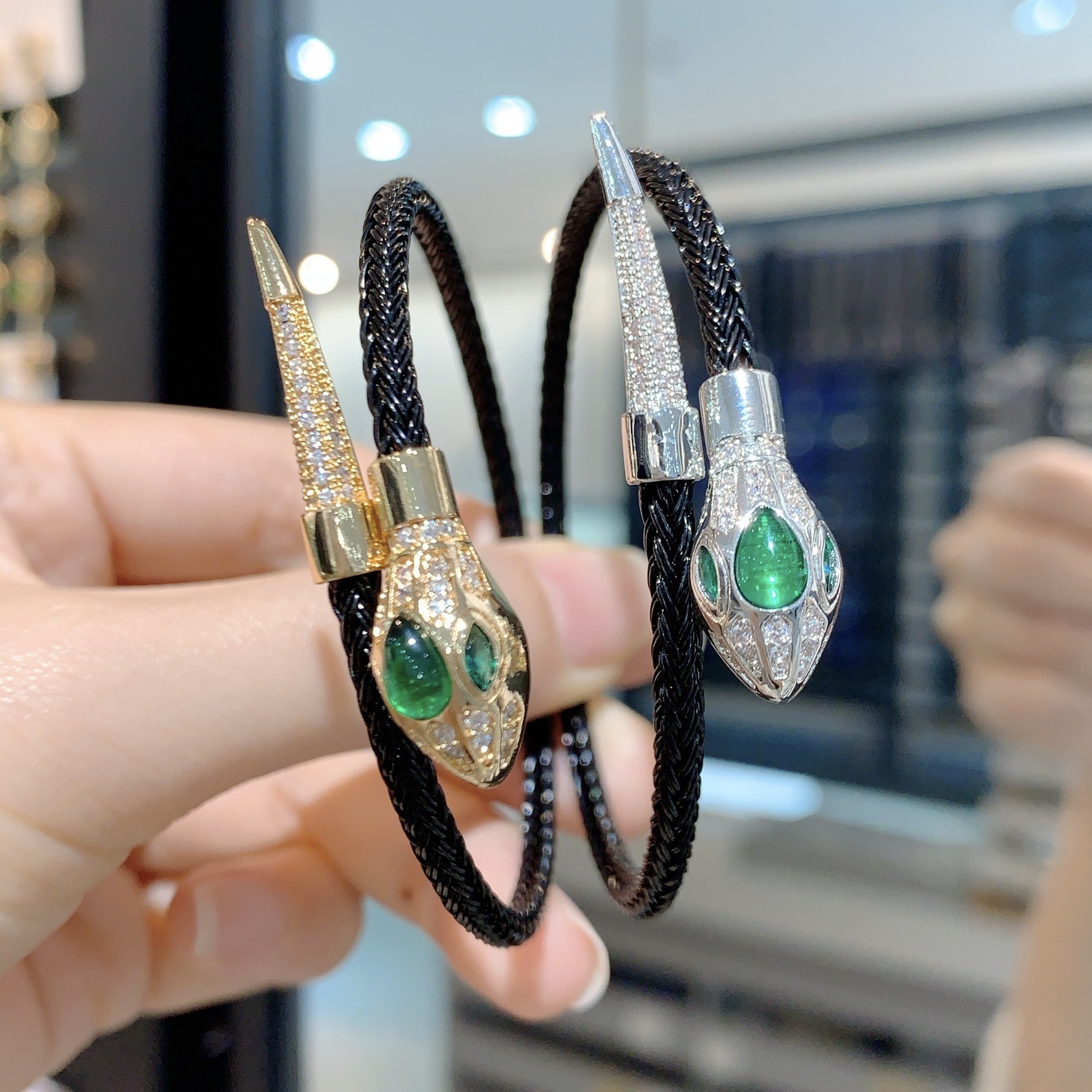 Women’s Snake Pattern Bangle Featuring Real Gold Electroplated Copper With Zircon Inlay