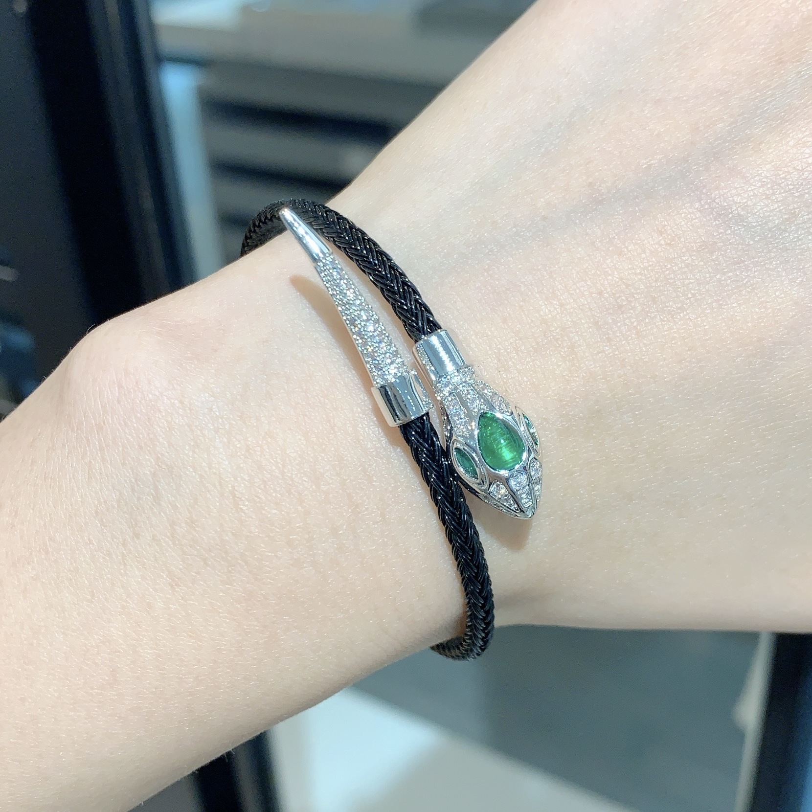 Women’s Snake Pattern Bangle Featuring Real Gold Electroplated Copper With Zircon Inlay 2