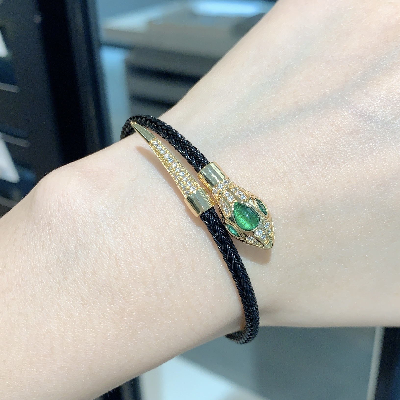 Women’s Snake Pattern Bangle Featuring Real Gold Electroplated Copper With Zircon Inlay 3