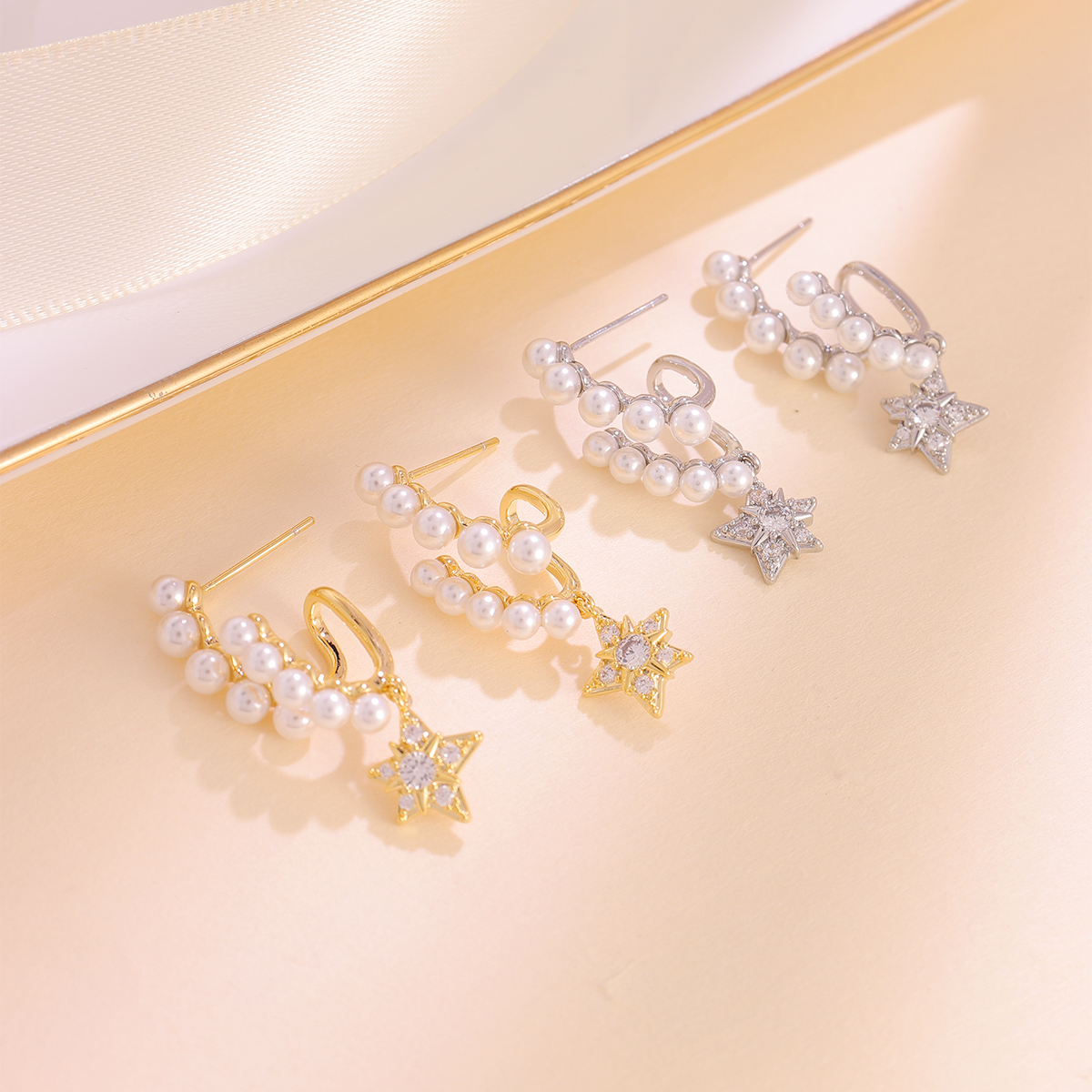 Women’s Star Pattern Electroplated Copper Earrings With Zircon Inlay, Featuring Water Plating For Durable Shine