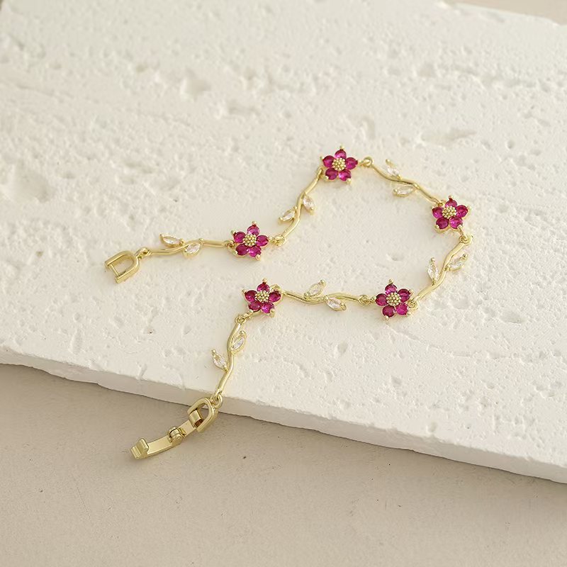 Women’s Sweet Flowers Bracelet Featuring Electroplated Copper With Zircon Inlay 2