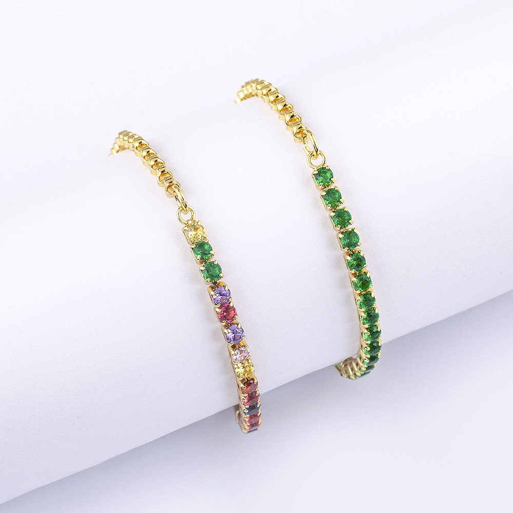 Women’s Tennis Bracelet With Grain Pattern, 18K Real Gold Plated Copper And Zircon Inlay, Electroplated Tennis Chain
