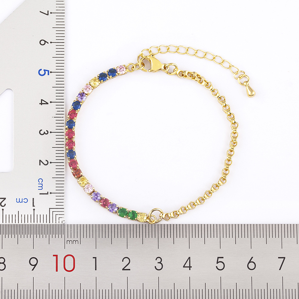 Women’s Tennis Bracelet With Grain Pattern, 18K Real Gold Plated Copper And Zircon Inlay, Electroplated Tennis Chain 2