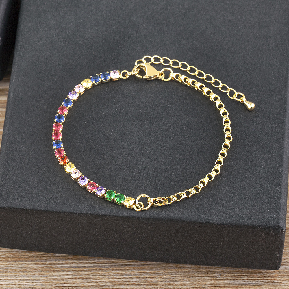 Women’s Tennis Bracelet With Grain Pattern, 18K Real Gold Plated Copper And Zircon Inlay, Electroplated Tennis Chain 3