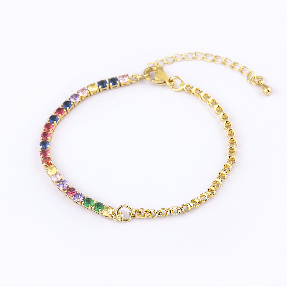 Women’s Tennis Bracelet With Grain Pattern, 18K Real Gold Plated Copper And Zircon Inlay, Electroplated Tennis Chain 5