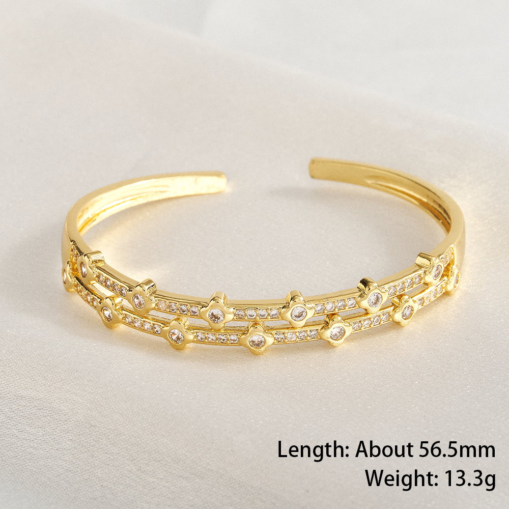 Women’s U Shape Bangle In 304 Stainless Steel With 18K Gold Plating And Zircon Inlay 4