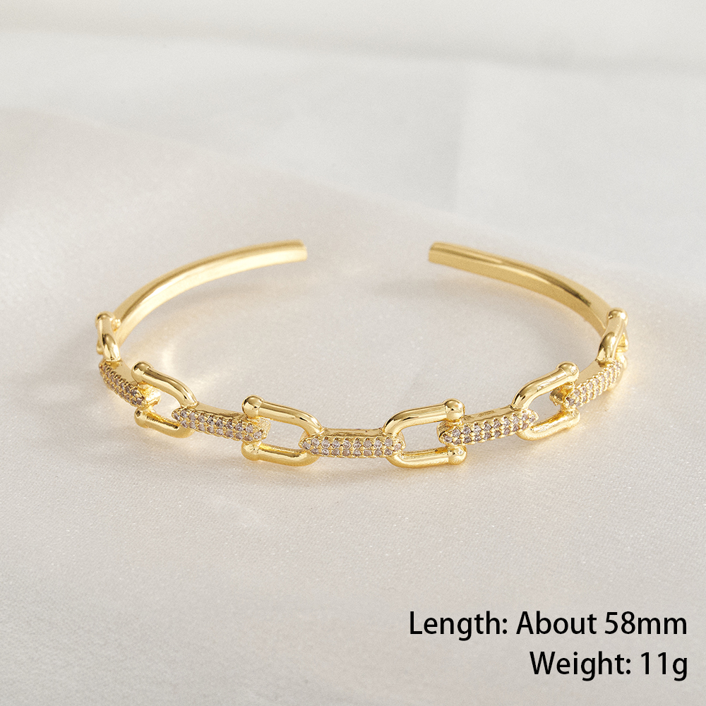 Women’s U Shape Bangle In 304 Stainless Steel With 18K Gold Plating And Zircon Inlay 5