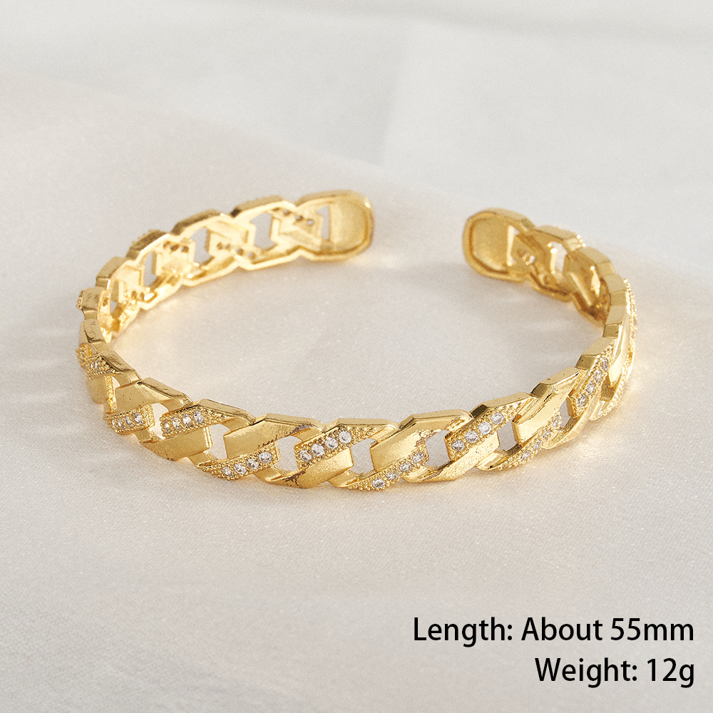 Women’s U Shape Bangle In 304 Stainless Steel With 18K Gold Plating And Zircon Inlay 6