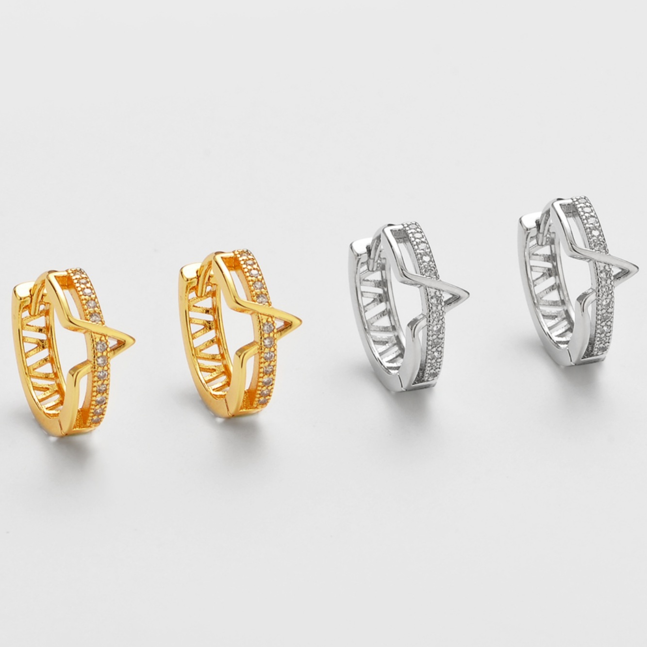 Women’s V Shape Earrings In Copper With Zircon Inlay, Featuring Platinum Plating