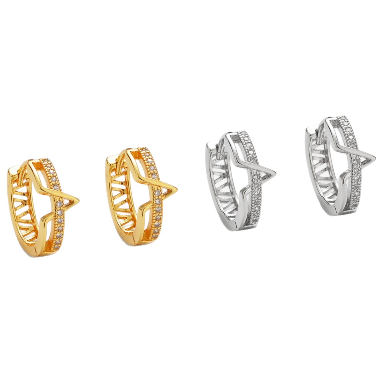 Women’s V Shape Earrings In Copper With Zircon Inlay, Featuring Platinum Plating 5