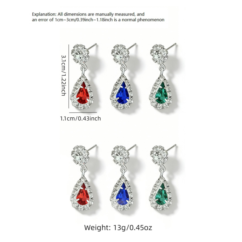 Women’s Water Droplets Drop Earrings Featuring Claw Setting, Electroplated Copper With Silver Plated Finish And Rhinestone Inlay 4