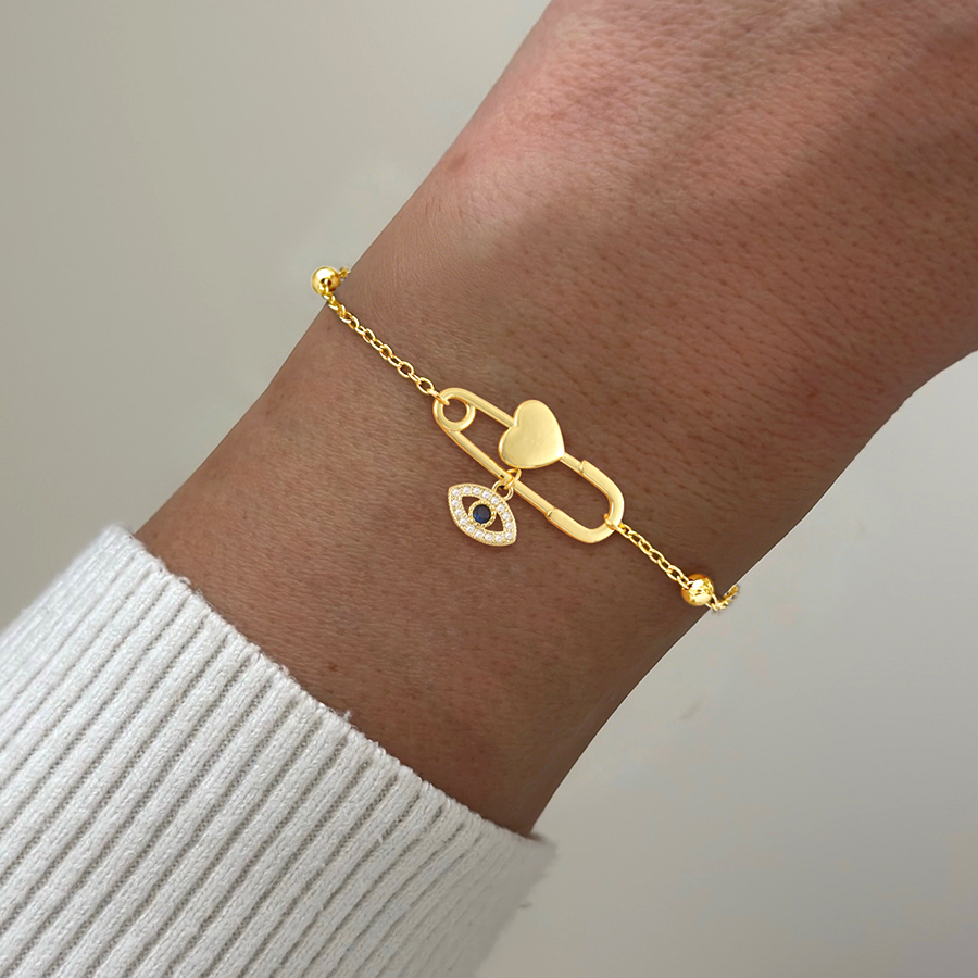 Devil's Eye Waterproof Women's Bracelet In 201 Stainless Steel With 18K Gold Plated Finish And Zircon Inlay