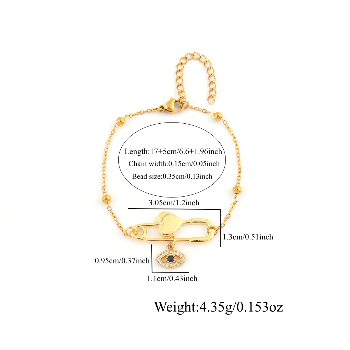 Devil's Eye Waterproof Women's Bracelet In 201 Stainless Steel With 18K Gold Plated Finish And Zircon Inlay 2