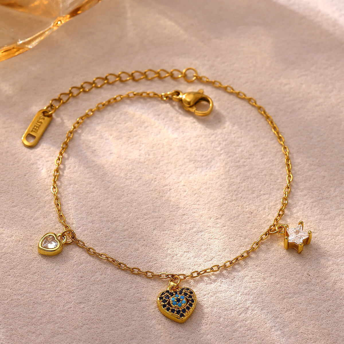 Devil's Eye Waterproof Non Tarnish Copper Bracelet For Women With 18K Real Gold Plated PVD Coated Cable Chain And Zircon Inlay