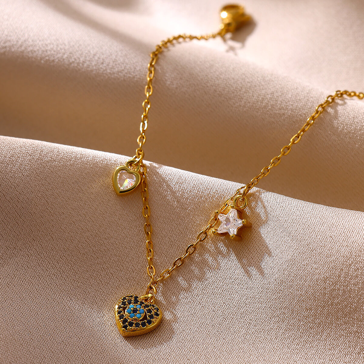 Devil's Eye Waterproof Non Tarnish Copper Bracelet For Women With 18K Real Gold Plated PVD Coated Cable Chain And Zircon Inlay 5